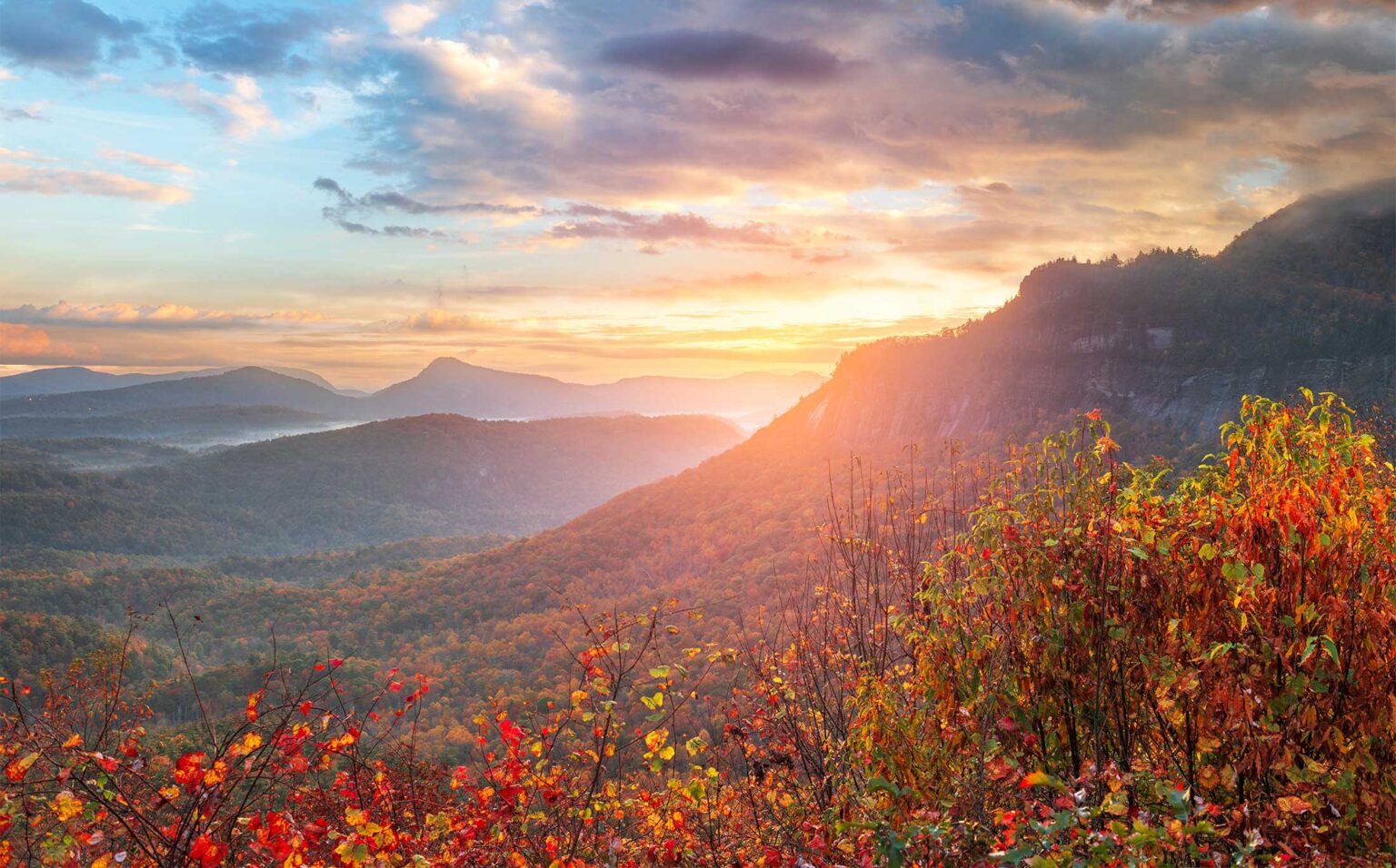 Blue Ridge mountains at sunset in autumn